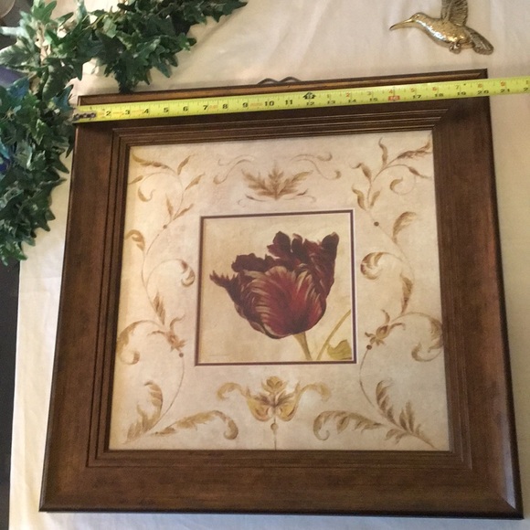 20 1/2” X 20 1/2” Maroon & Gold Floral Picture - Picture 2 of 8